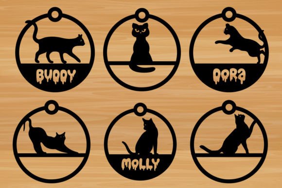 6Set Cat Christmas Ornament Laser Metal