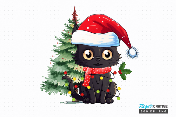Black Cat Christmas Clipart Png