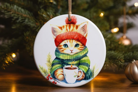 Cartoon Kitten Dringking Ornament