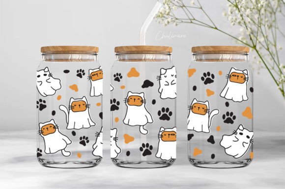 Cat Ghost Print 16Oz Libbey Glass Can
