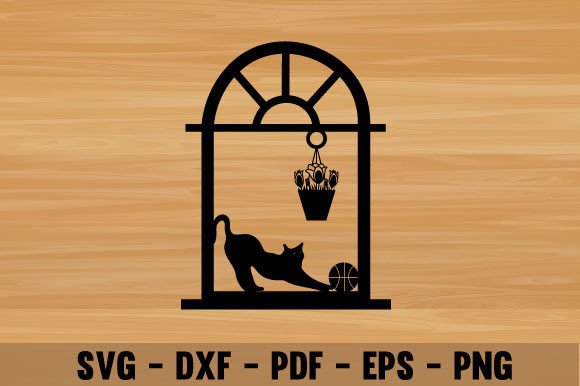 Cat on Window Wall Art Laser Cut Design