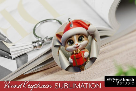 Christmas Cat Keychain Sublimation