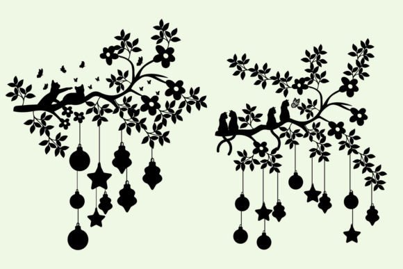 Christmas Cat Leaf Ornament Tree