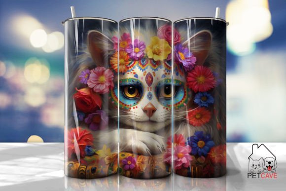 Colorful Sugar Skull Cat Tumbler Wrap