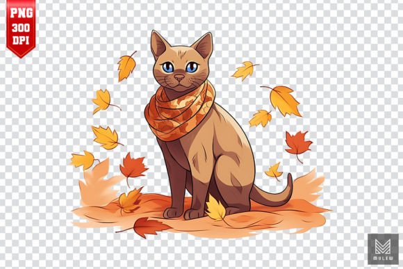 Cute Burmese Cat in Autumn Clipart