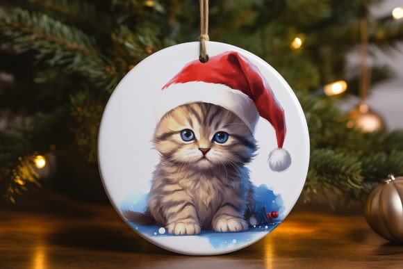 Cute Kitten Santa Ornament