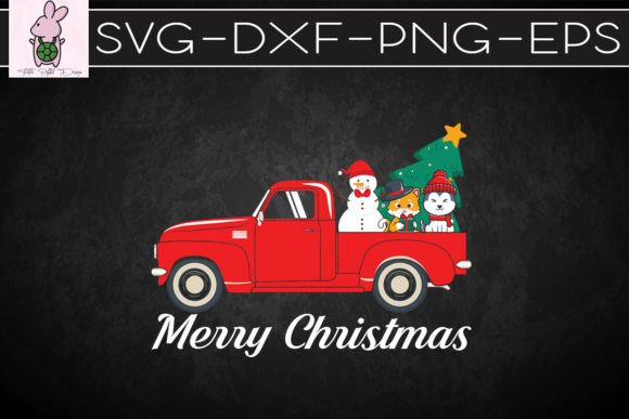 Funny Cat Dog Riding Red Truck Christmas