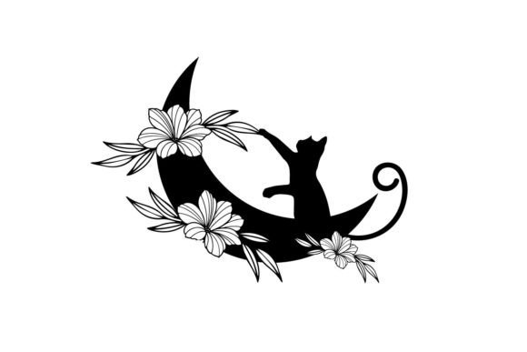 Moon Wildflower Cute Cat