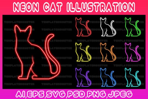 Neon Cat Graphic Sublimation Light Art