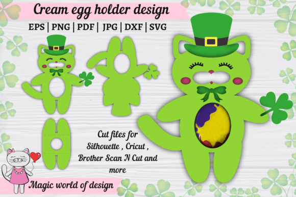St. Patrick's Green Cat Egg Holder Design
